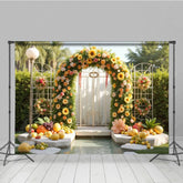 Aperturee - Aperturee Garland Arch Green Door Fruit Photo Backdrop
